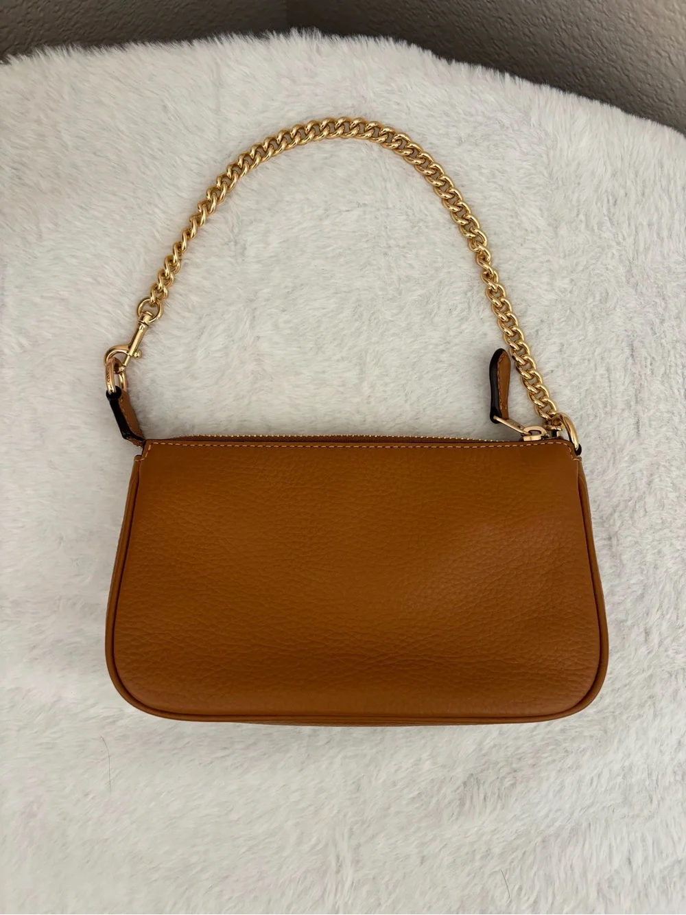 Coach Tan Leather Nolita 19 Wristlet with Gold Chain